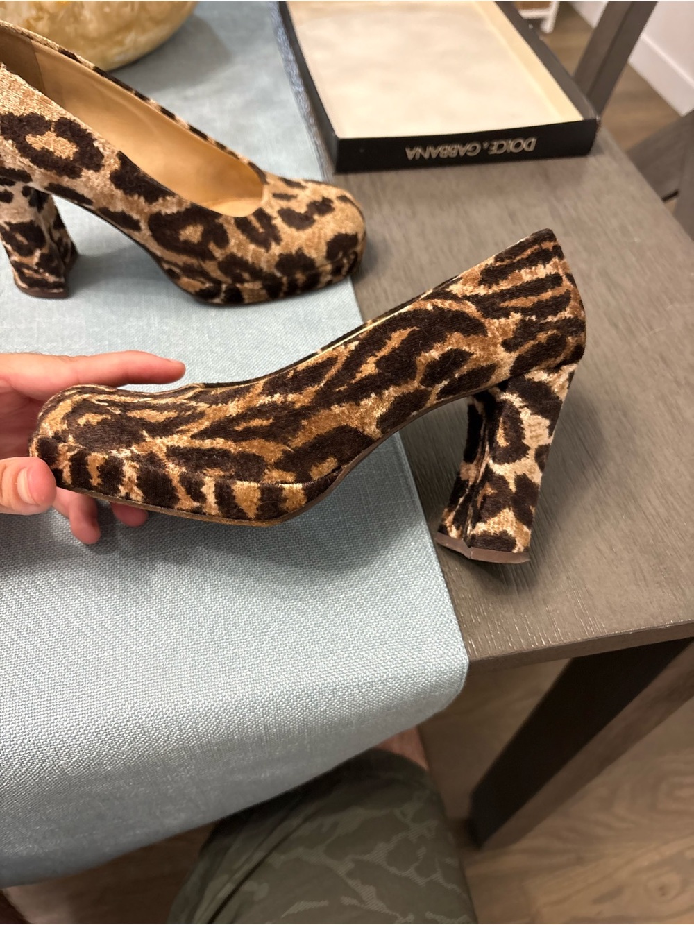 Dolce & Gabbana leopard-print pony hair/calfskin pumps sz 36